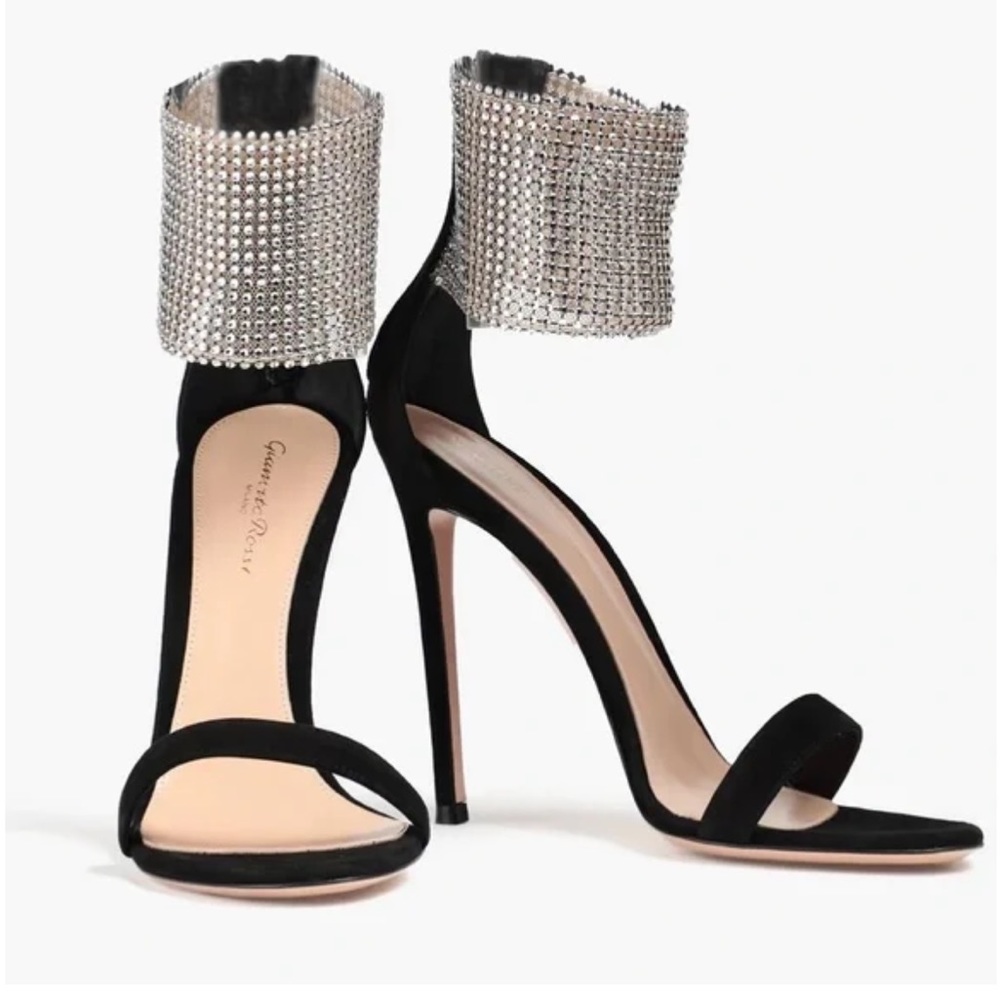 NEW Gianvito Rossi Adore rhinestone & suede heels 38
